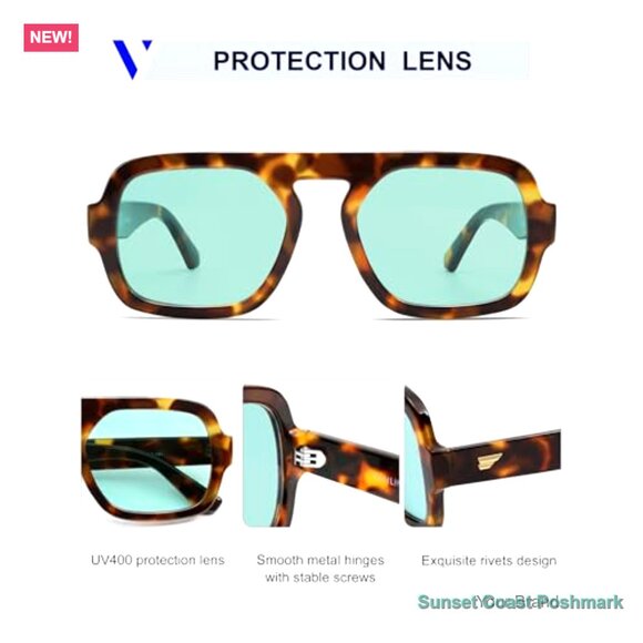 Oversized Retro Square Aviator Sunglasses UV400 Protection Acetate Frame